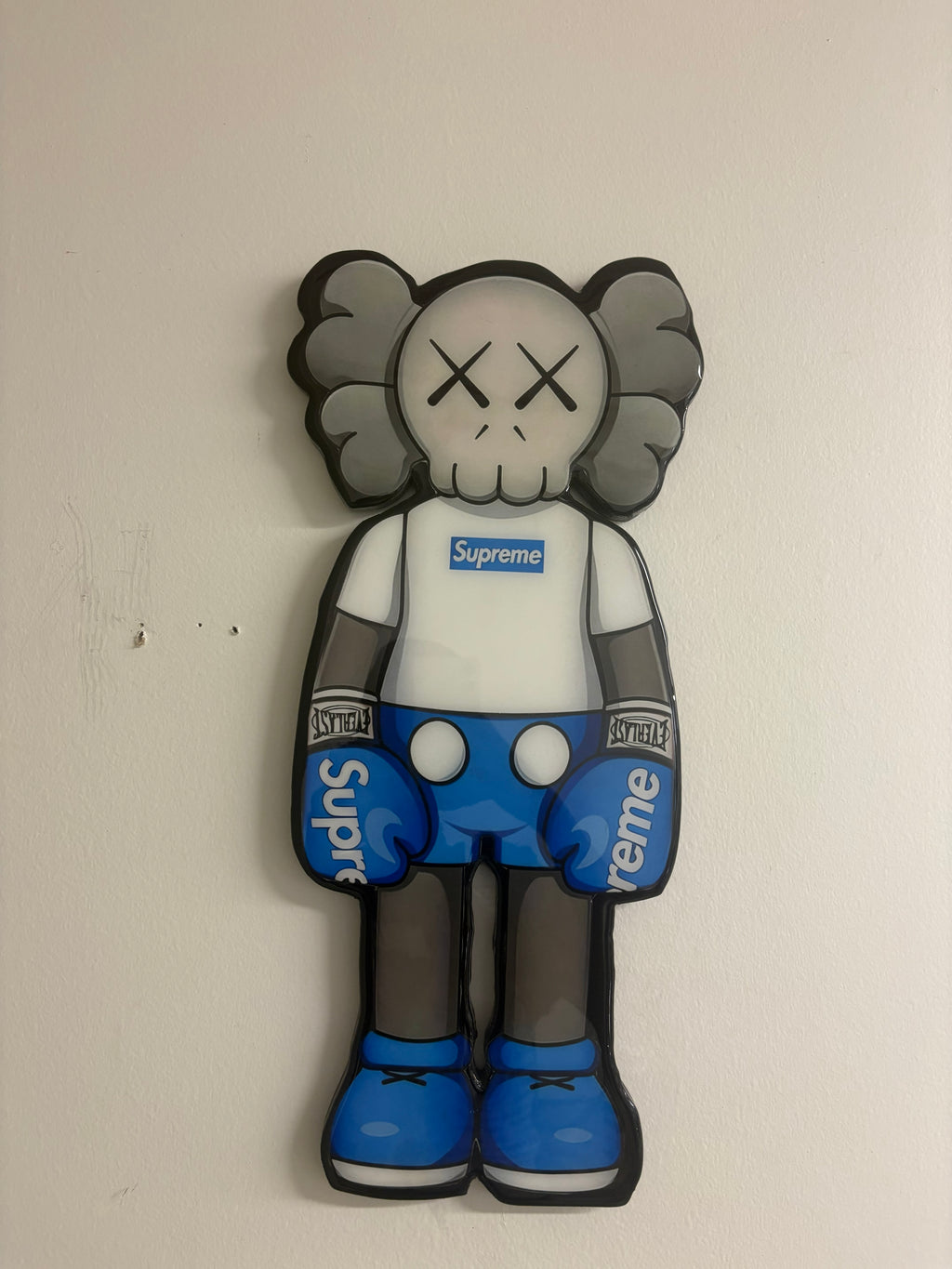 KAWS Inspired Supreme Blue Edition Wall Art | Glossy Resin Hypebeast Decor
