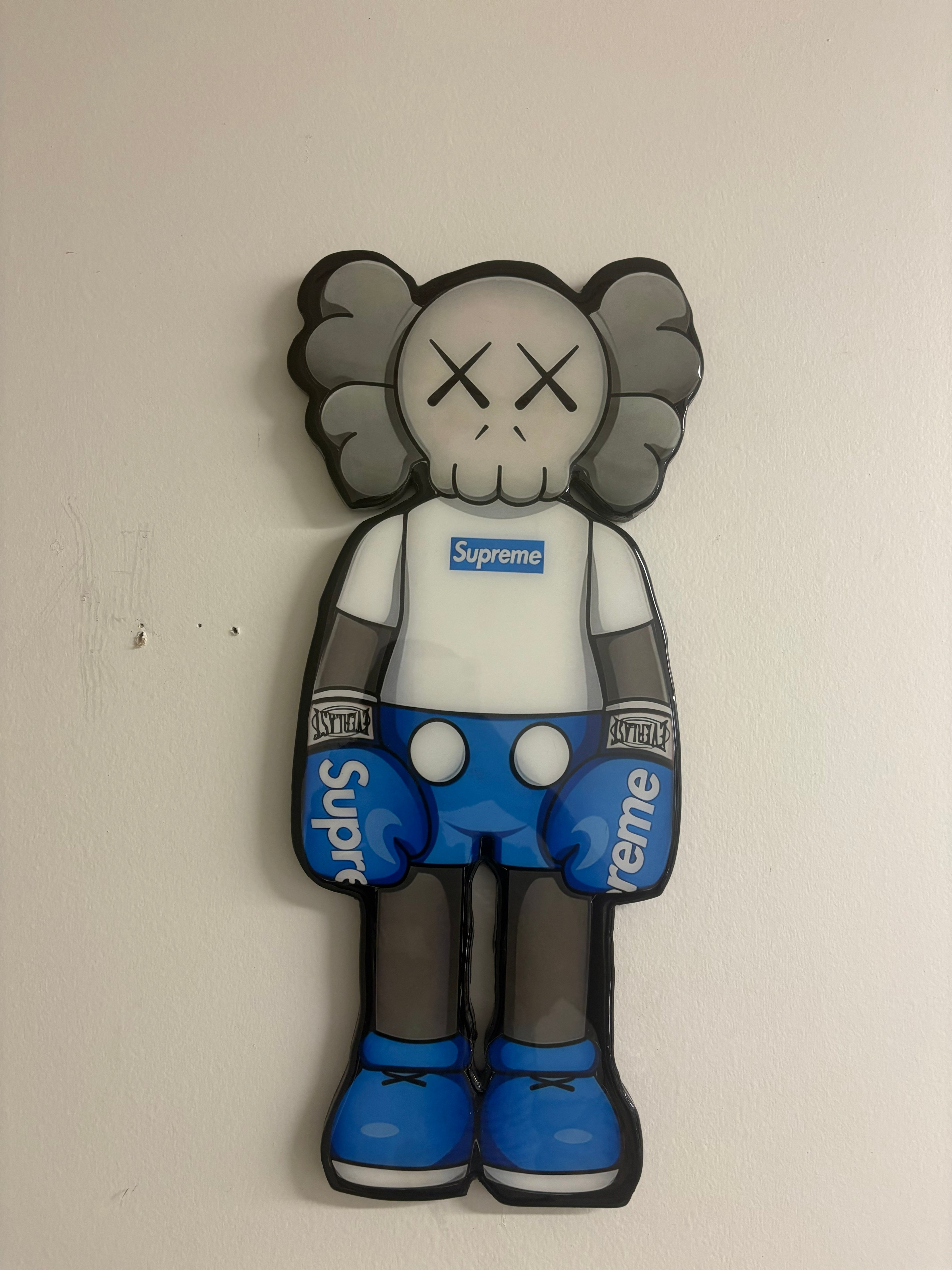 KAWS Inspired Supreme Blue Edition Wall Art | Glossy Resin Hypebeast Decor