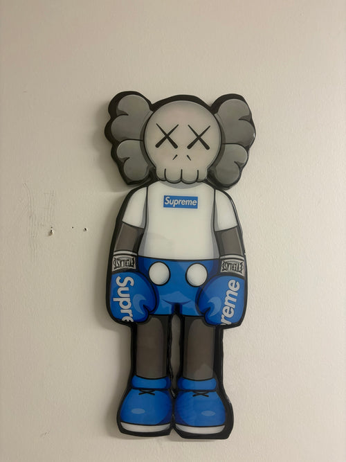 KAWS Inspired Supreme Blue Edition Wall Art | Glossy Resin Hypebeast Decor